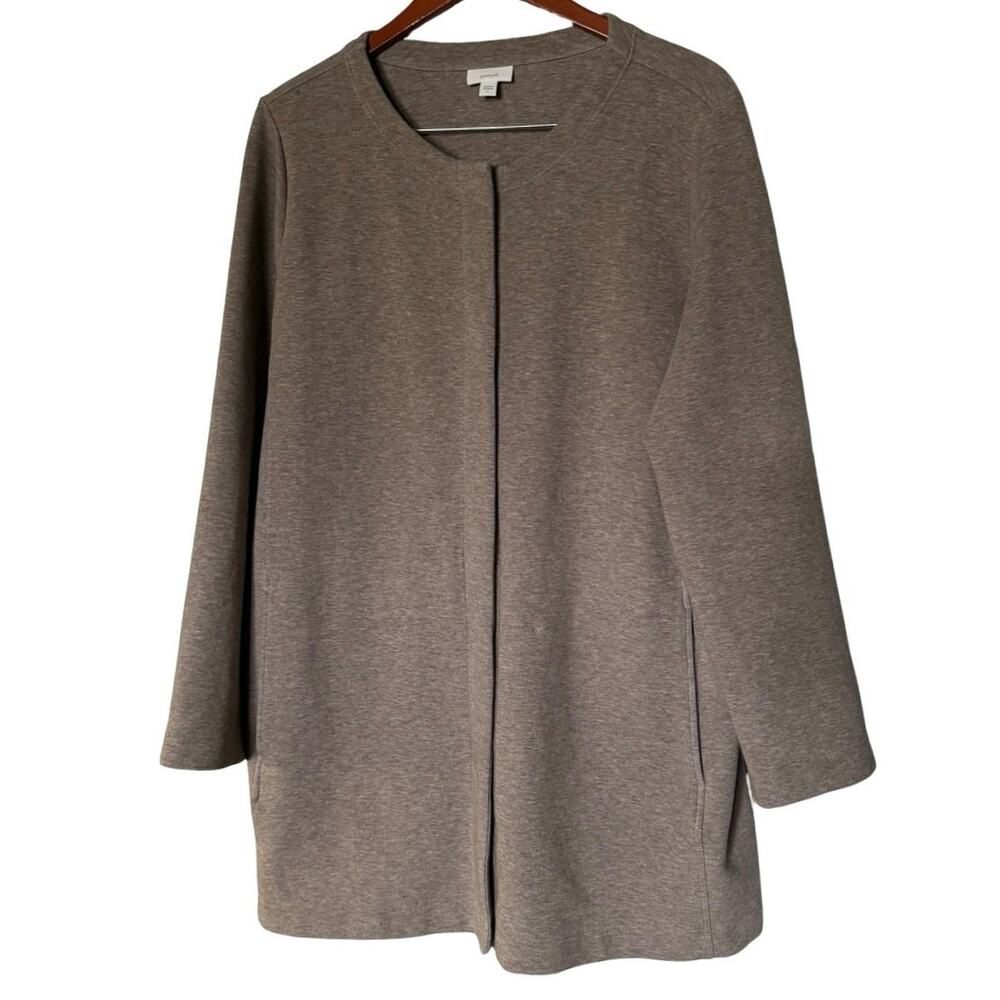 PureJill Women's brown taupe Heavyweight Ponte Knit Snap Front Jacket L Large